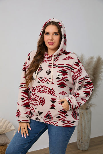 Woochic veste grande taille femme à capuche imprimé polaire rouge 1XL